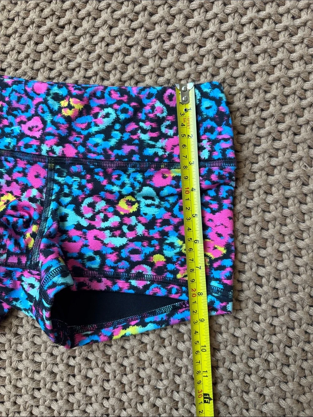 FLEO Neon Leopard Spandex Workout Shorts Vibrant Animal Print Size S